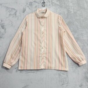 Vintage Koret‎ Shirt Womens L Multi Stripe Lace Collar Button Front Long Sleeve